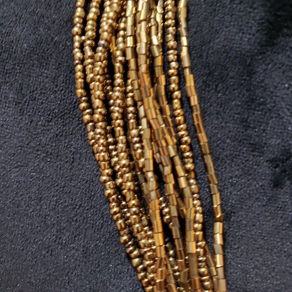 Womens Fashion Gold Tone Multi Strand Seed Beaded Necklace with Lobster Clasp - Picture 5 of 7